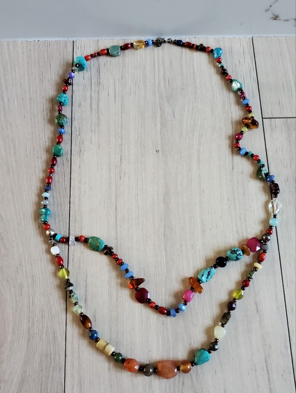 Peyote Bird Designs Necklace 925 Sterling  Beaded Gemstone 17" Long‎ Turquoise